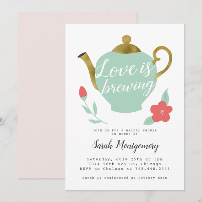 Tea Party Bridal Shower Invitation (Front/Back)