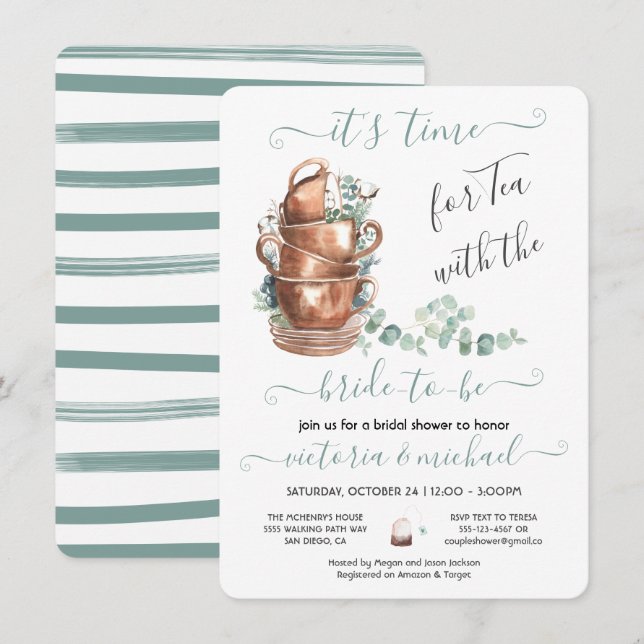 Tea Party Bridal Shower Invitation (Front/Back)