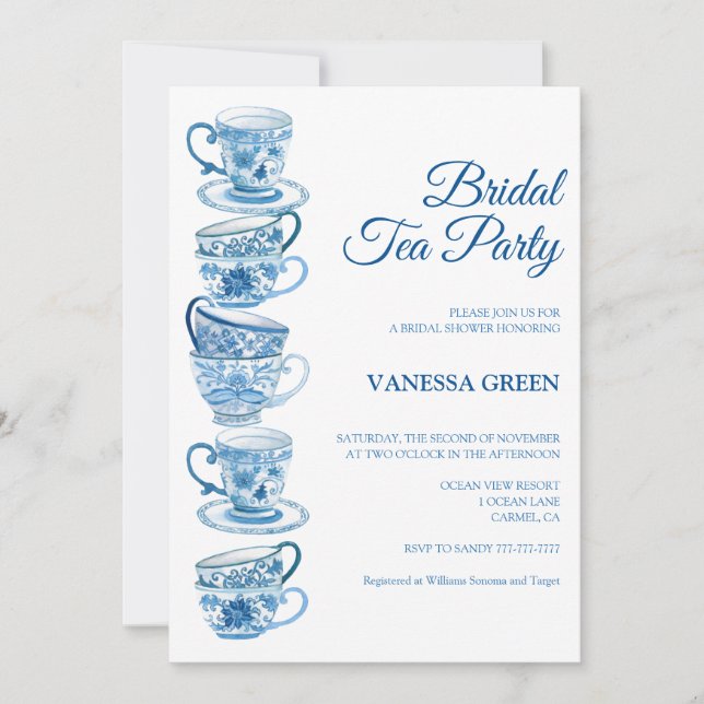 Tea Party Bridal Shower  Invitation (Front)