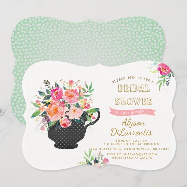 Tea Party Bridal Shower Invitation (Front/Back)
