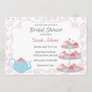 Tea Party Bridal Shower Invitation Pink Floral