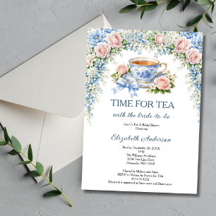 Tea Party Bridal Shower, Pink Blue Garden Florals Invitation