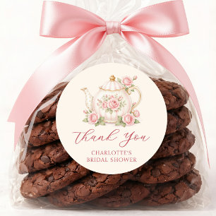 Tea Party Bridal Shower Pink Floral Thank You Classic Round Sticker