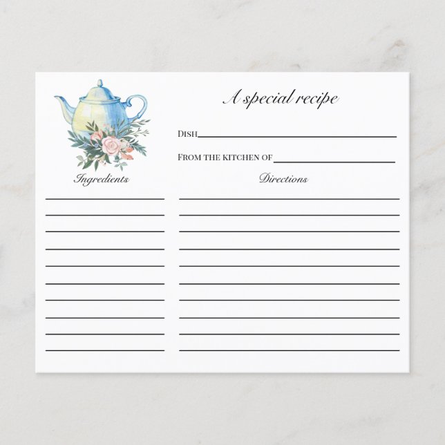 Tea Party Bridal Shower Recipe card (Front)