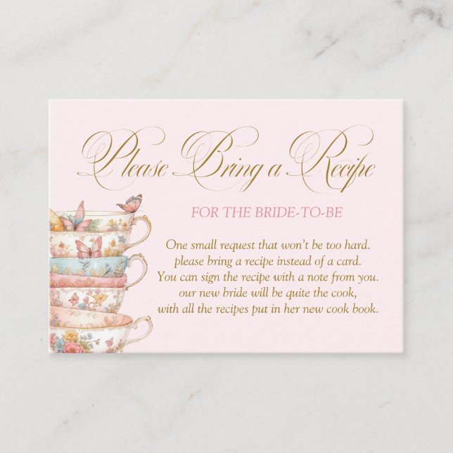 Tea Party Bridal Shower Recipe Request Enclosure Card (Front)