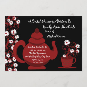 Tea Party Bridal Shower Red Black Invitation