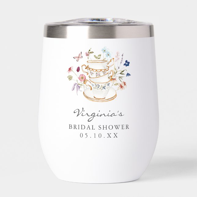 Tea Party Bridal Shower Stemless Wine Tumbler (Tea Party Bridal Shower Stemless Wine Tumbler by Painted Paperie
)