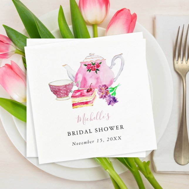 Tea Party Bridal Shower Teapot Dusty Rose Pink Napkin (Creator Uploaded)
