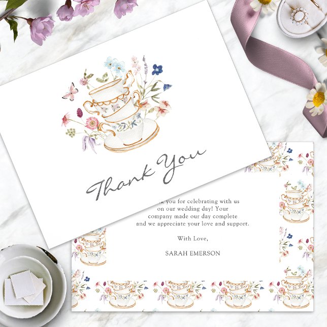 Tea Party Bridal Shower Thank You Card (Floral Tea Party Bridal Shower Thank You Card with Butterfly by Painted Paperie
)