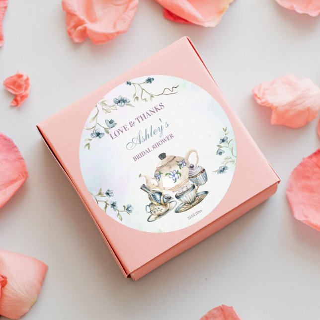 Tea party bridal shower thank you favour classic round sticker (Creator Uploaded)