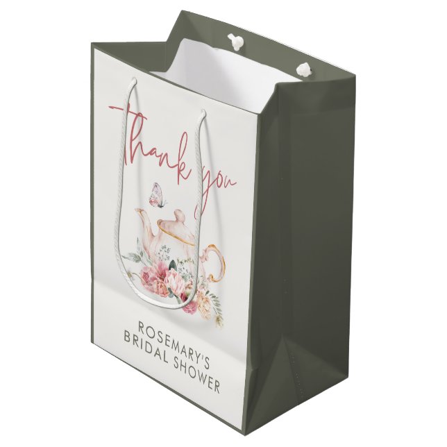 Tea Party Bridal Shower Thank You Medium Gift Bag (Front Angled)