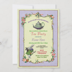 Tea Party Bridal Shower Wonderland Teapot Rabbit Invitation