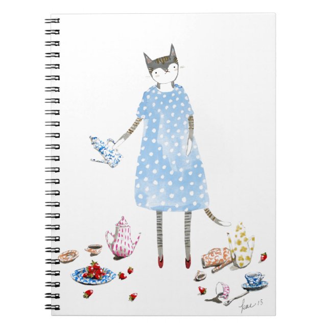 Tea Party Cat in a Karen Walker Dress Notebook (Front)