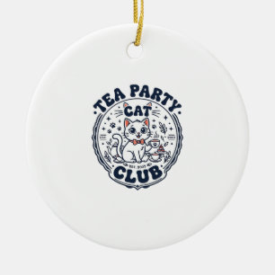 Tea Party Cat Pet Lover Shirt Art - Tea Party Cat Ceramic Tree Decoration
