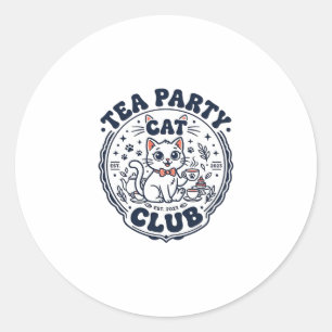 Tea Party Cat Pet Lover Shirt Art - Tea Party Cat Classic Round Sticker