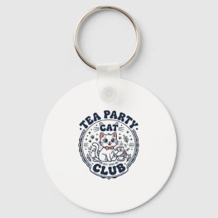 Tea Party Cat Pet Lover Shirt Art - Tea Party Cat Key Ring
