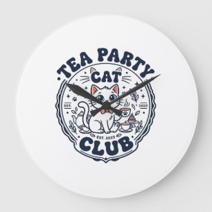 Tea Party Cat Pet Lover Shirt Art - Tea Party Cat Large Clock