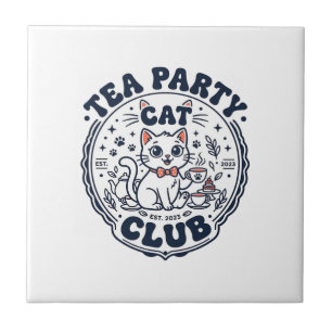 Tea Party Cat Pet Lover Shirt Art - Tea Party Cat Tile