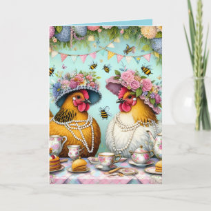 Tea party chickens Folded Greeting Card