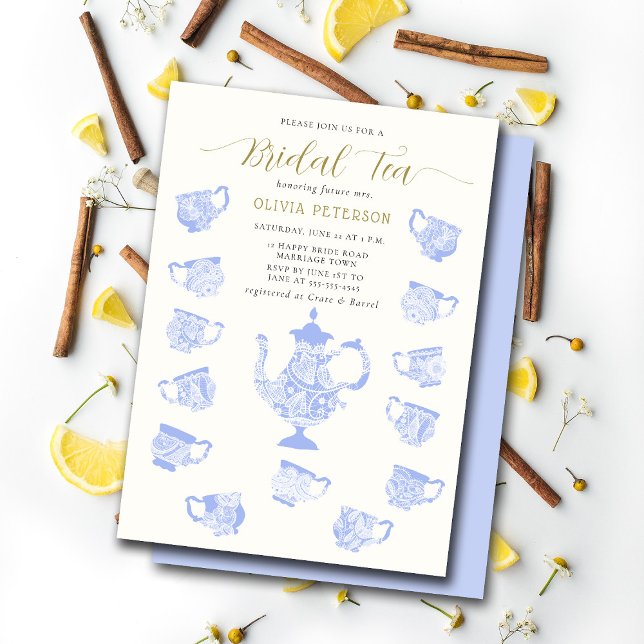 Tea Party Chinoiserie Blue Boho Lace Bridal Shower Invitation (Creator Uploaded)