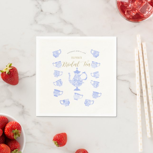 Tea Party Chinoiserie Blue Boho Lace Bridal Shower Napkin (Insitu)