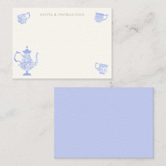 Tea Party Chinoiserie Blue Chic Lace Bridal Shower Card (Front/Back)