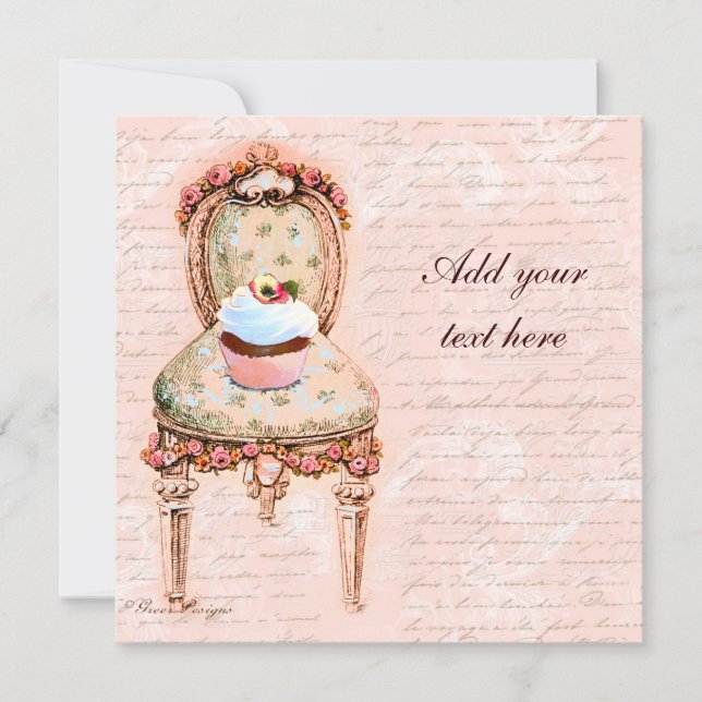 Tea Party Cupcake Victorian Design Invitations (Front)