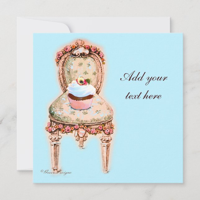 Tea Party Cupcake Victorian Design Invitations (Front)