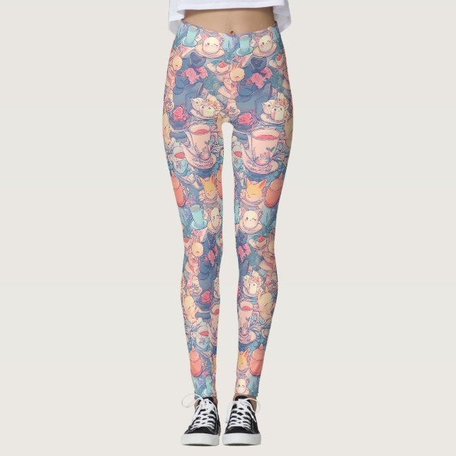 Tea party Doodle Collage Leggings (Front)