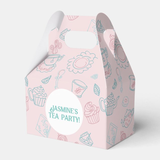 Tea Party Doodle Pattern Birthday Party  Favour Box (Front Side)
