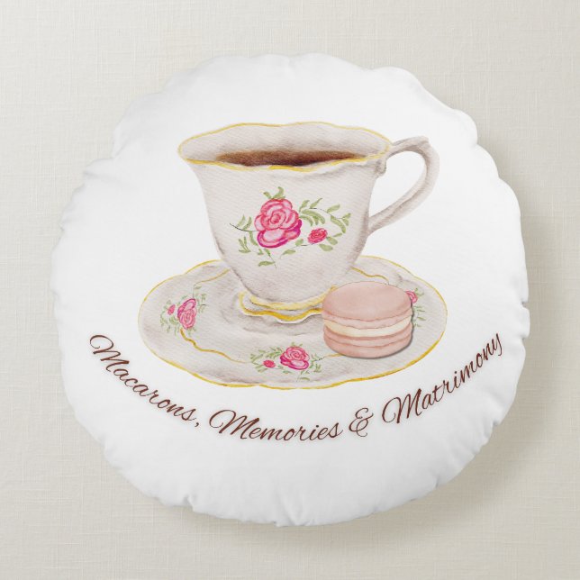 Tea Party Elegant Bridal Shower Bachelorette Round Cushion (Front)