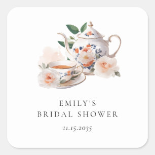 Tea Party Elegant Bridal Shower Square Sticker