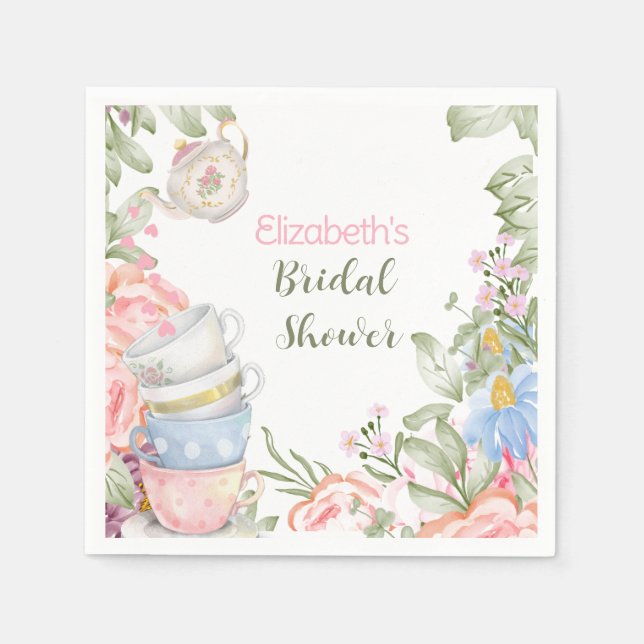 Tea Party Elegant Pink Green Bridal Shower     Napkin (Front)