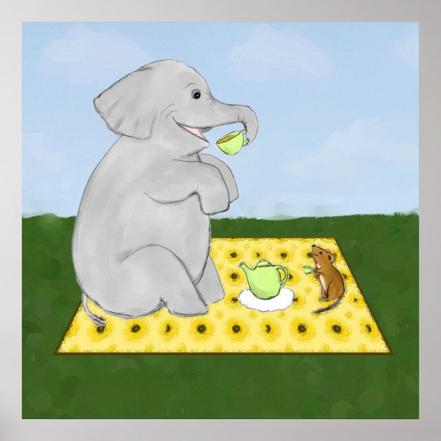 Tea Party Elephant and Mouse Poster Print (Front)