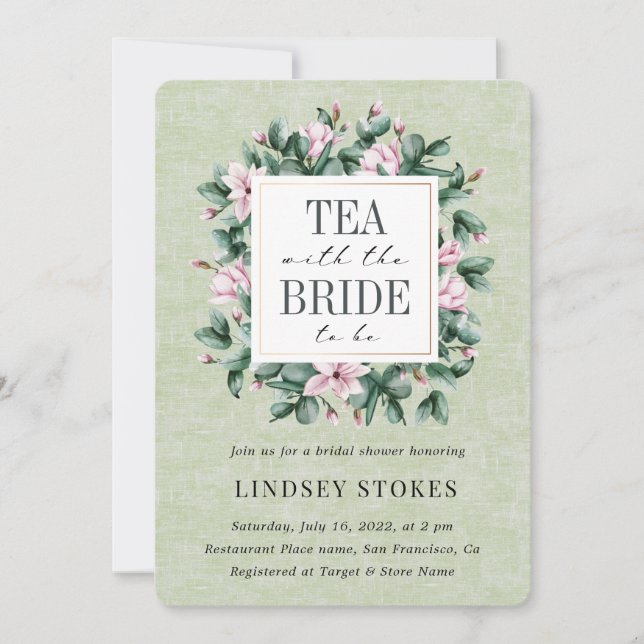 Tea Party Eucalyptus Green Rustic Bridal Shower Invitation (Front)