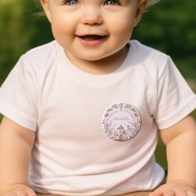 Tea Party Fairy Girl Blush Pink Flowers Birthday 3 Cm Round Badge (Creator Uploaded)