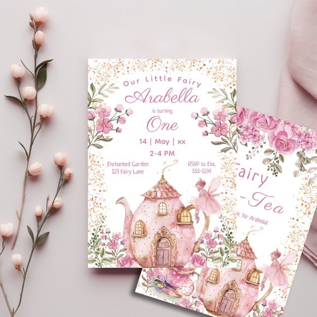 Tea Party Fairy Girl Blush Pink Flowers Birthday Invitation (Creator Uploaded)