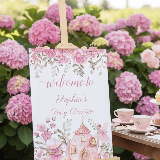 Tea Party Fairy Girl Blush Pink Flowers Birthday Poster (Creator Uploaded)
