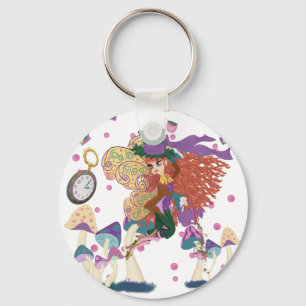Tea Party Fairy, Vintage Watch, and Mushrooms Key Ring