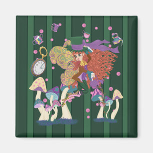 Tea Party Fairy, Vintage Watch, and Mushrooms Magnet