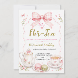 Tea Party First Birthday Girl Bow Invitation