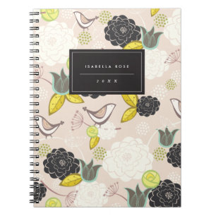 Tea Party Floral Blooms With Birds Custom Notebook