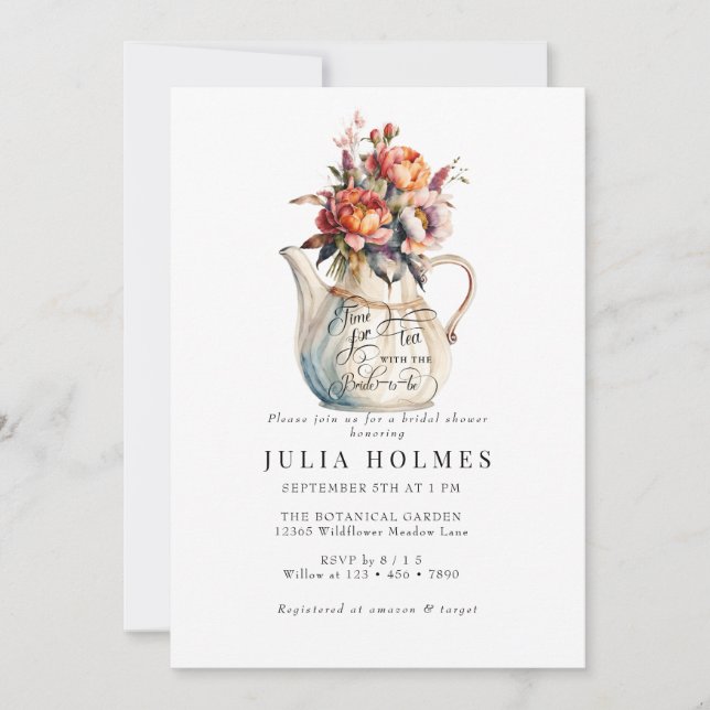   Tea Party | Floral Classic Bridal Shower Invitation (Front)
