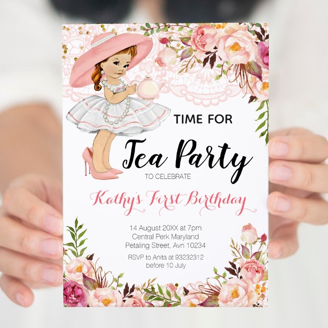 Tea Party Floral Pink Girl Birthday Invitation (Creator Uploaded)