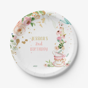 Tea Party Floral Tea Birthday Par-tea Floral Pink Paper Plate