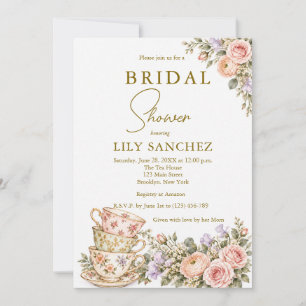 Tea Party Floral tea Cup Floral Bridal Shower Invitation