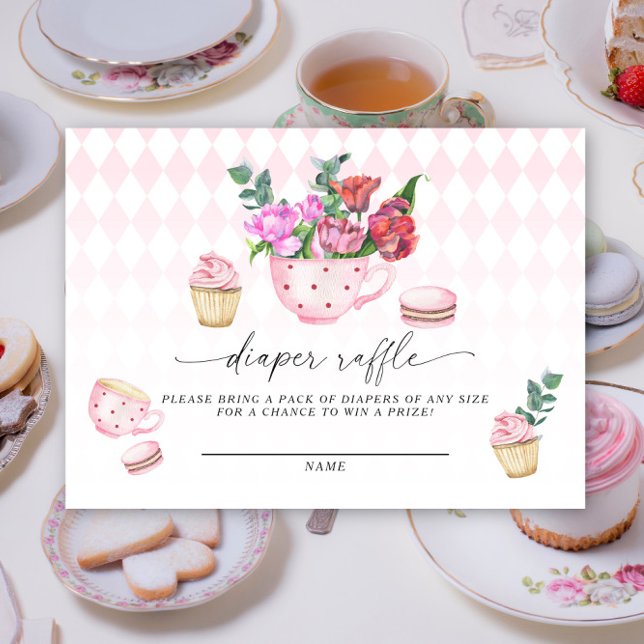Tea party flowers baby shower diaper raffle  enclosure card (Creator Uploaded)