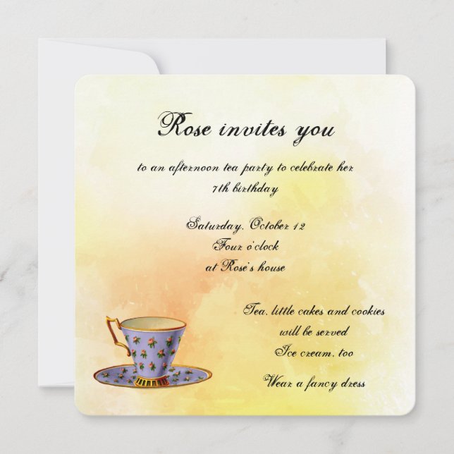 Tea Party for a Little Girls Birthday Invitation (Front)