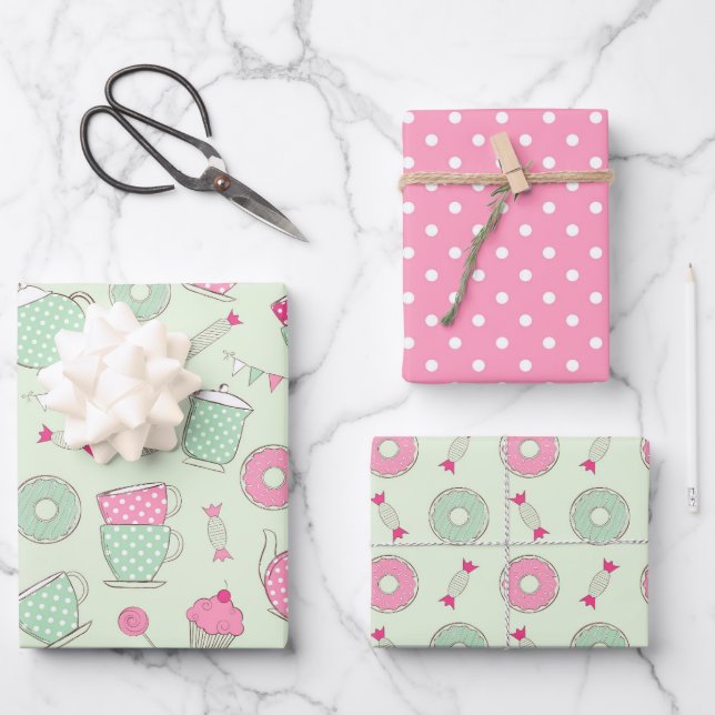 Tea Party Gift Wrapping Paper Set (Front)
