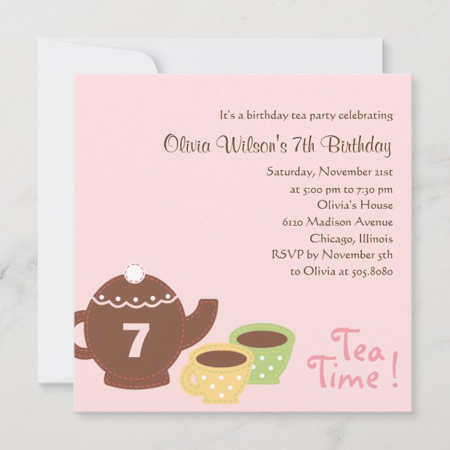 Tea Party - Girl Birthday Invitation (Front)